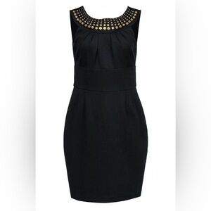 Trina Turk Sheath Bodycon Dress Round Neck Gold Studs Party Cocktail Blk Size 6